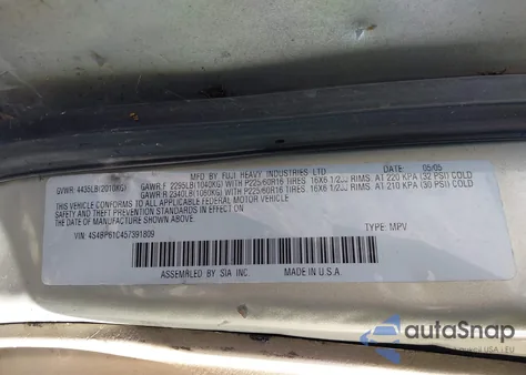 2005 Subaru Outback 2.5I z USA, uszkodzony, nr VIN 4S4BP61C457391809